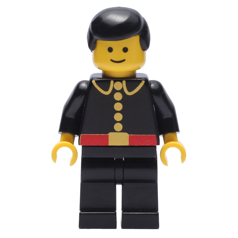 Pompier, classique, veste de feu noir avec ceinture rouge et boutons, cheveux noirs (Fireman, Classic, Black Fire Jacket with Red Belt and Buttons, Black Hair)
