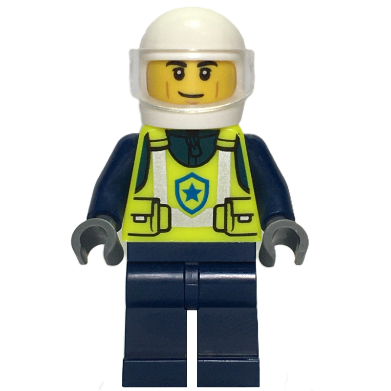 Officier de police, gilet de police jaune vibrant, casque blanc avec visière (Police Officer, Vibrant Yellow Police Vest, White Helmet with Visor)
