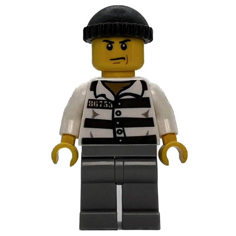Criminel, chemise de prison avec #86753, jambes gris bleuté clair, chapeau gris bleuté foncé (Criminal, Prison Shirt with #86753, Light Bluish Gray Legs, Dark Bluish Gray Hat)