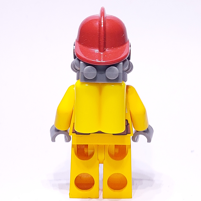 Pompier, tenue de pompier orange clair vif, casque rouge foncé, appareil respiratoire, bouteilles d’air, gouttes de sueur (Fireman, Bright Light Orange Fire Suit, Dark Red Helmet, Breathing Apparatus, Airtanks, Sweat Drops)