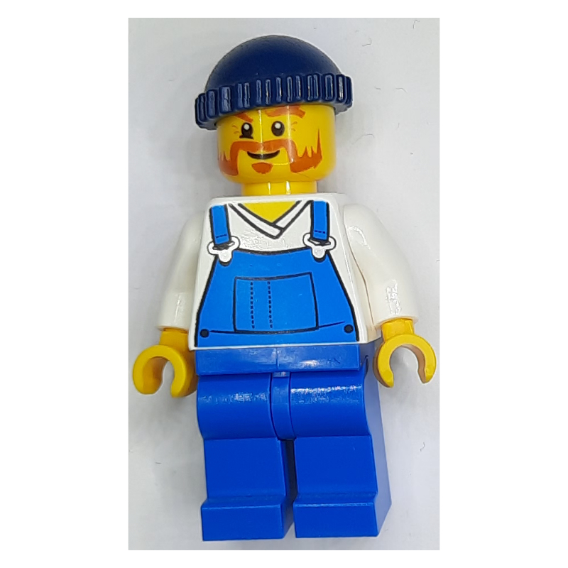 Homme, salopette bleue sur chemise, jambes bleues, chapeau bleu foncé, barbe (Man, Blue Overalls over Shirt, Blue Legs, Dark Blue Hat, Beard)