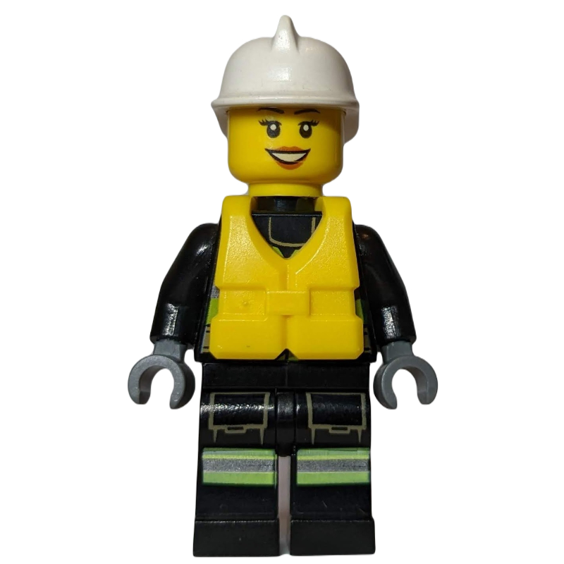 Firewoman, gilet de sécurité avec lampe de poche, poche et ceinture, casque blanc, gilet de sauvetage jaune (Firewoman, Safety Vest with Flashlight, Pocket, and Belt, White Helmet, Yellow Life Vest)
