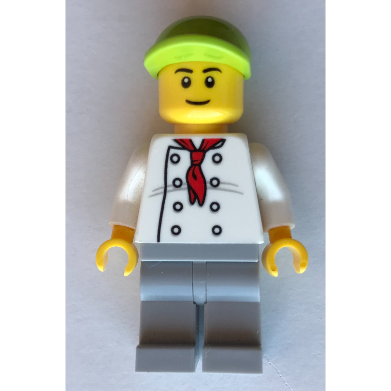 Cuisinier, foulard rouge, jambes gris bleuté clair, casquette vert citron (Chef, Red Neckerchief, Light Bluish Gray Legs, Lime Cap)
