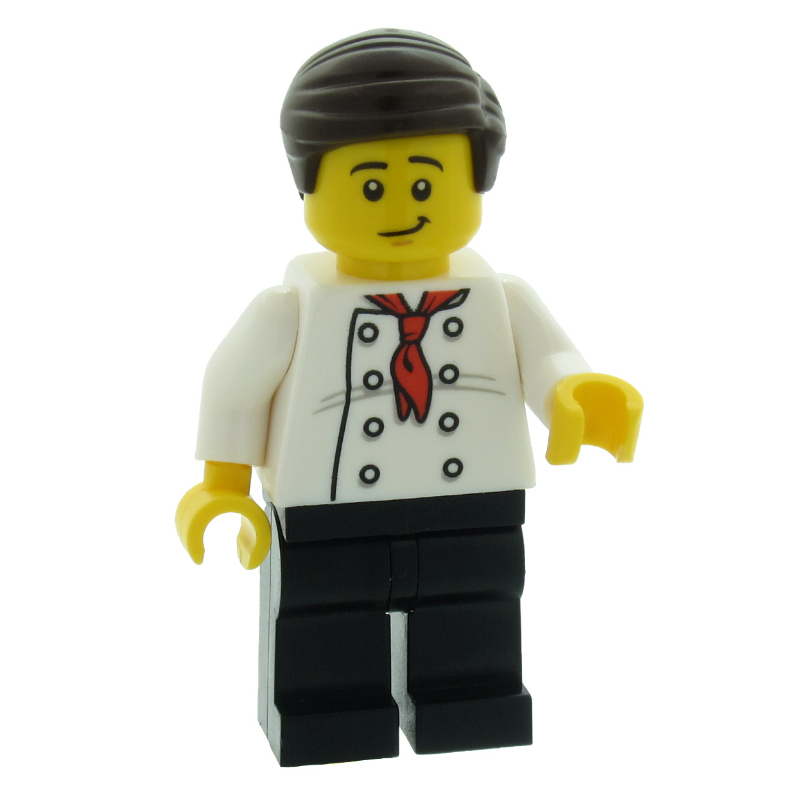 Cuisinier, foulard rouge, jambes noires, cheveux brun foncé (Chef, Red Neckerchief, Black Legs, Dark Brown Hair)
