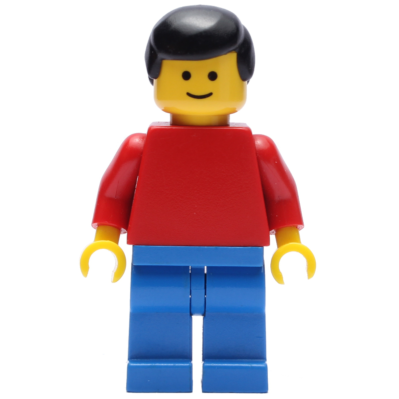 Homme, torse rouge, jambes bleues, cheveux noirs (3626b tête) (Man, Red Torso, Blue Legs, Black Hair (3626b head))