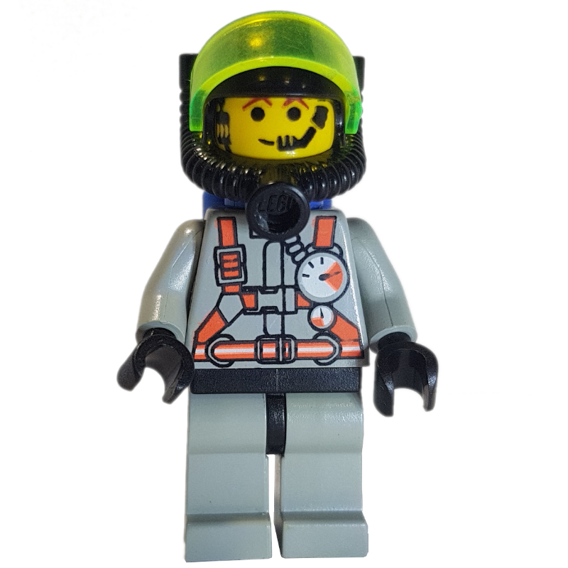 Pompier, costume de feu gris clair avec jauges et sangles, appareil respiratoire avec visière, bouteilles d’air, micro-casque (Fireman, Light Gray Fire Suit with Gauges and Straps, Breathing Apparatus with Visor, Airtanks, Headset)