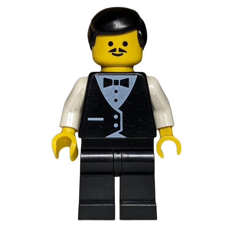 Serveur, homme, tenue noire et nœud papillon, cheveux noirs, moustache (Waiter, Man, Black Suit and Bow Tie, Black Hair, Moustache)