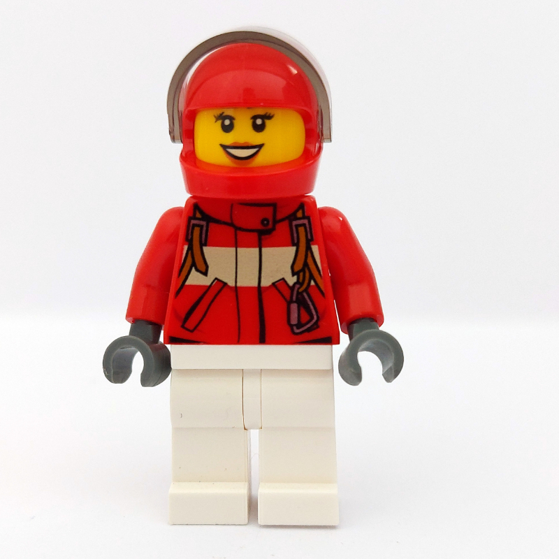 Paramédic, femme, veste rouge, jambes blanches, casque rouge avec visière (Paramedic, Woman, Red Jacket, White Legs, Red Helmet with Visor)