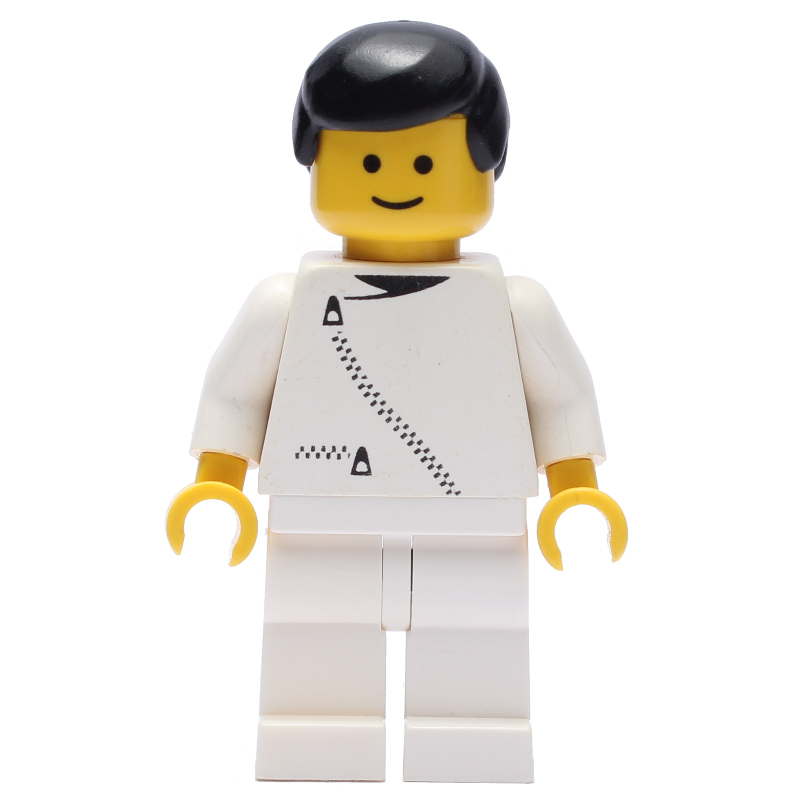 Homme, veste blanche avec fermeture éclair, jambes blanches, cheveux noirs (Man, White Jacket with Zipper, White Legs, Black Hair)