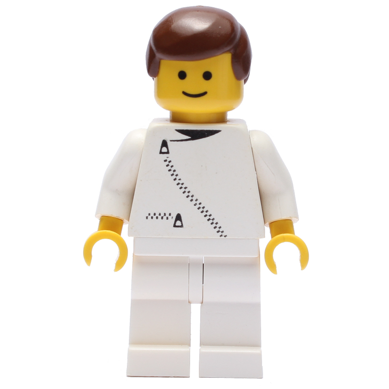Homme, veste blanche avec fermeture à glissière, jambes blanches, cheveux bruns (Man, White Jacket with Zipper, White Legs, Brown Hair)