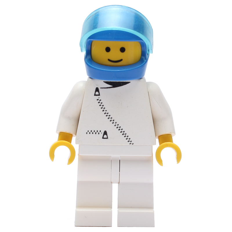 Homme, veste blanche avec fermeture à glissière, jambes blanches, casque bleu avec visière (3626b tête) (Man, White Jacket with Zipper, White Legs, Blue Helmet with Visor (3626b Head))