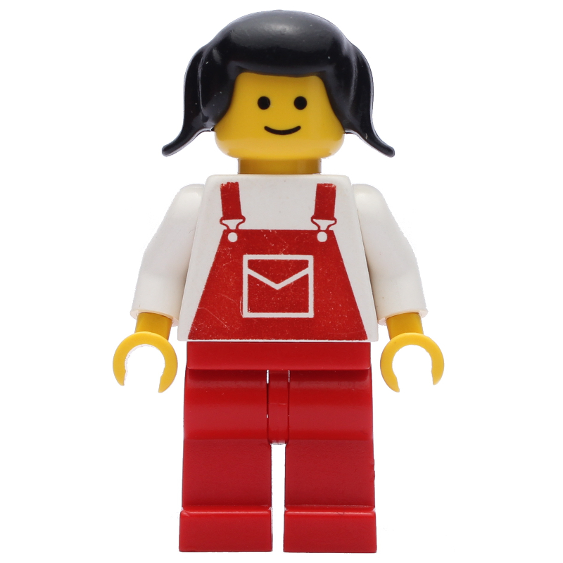 Femme, salopette rouge, cheveux noirs (Woman, Red Overalls, Black Hair)