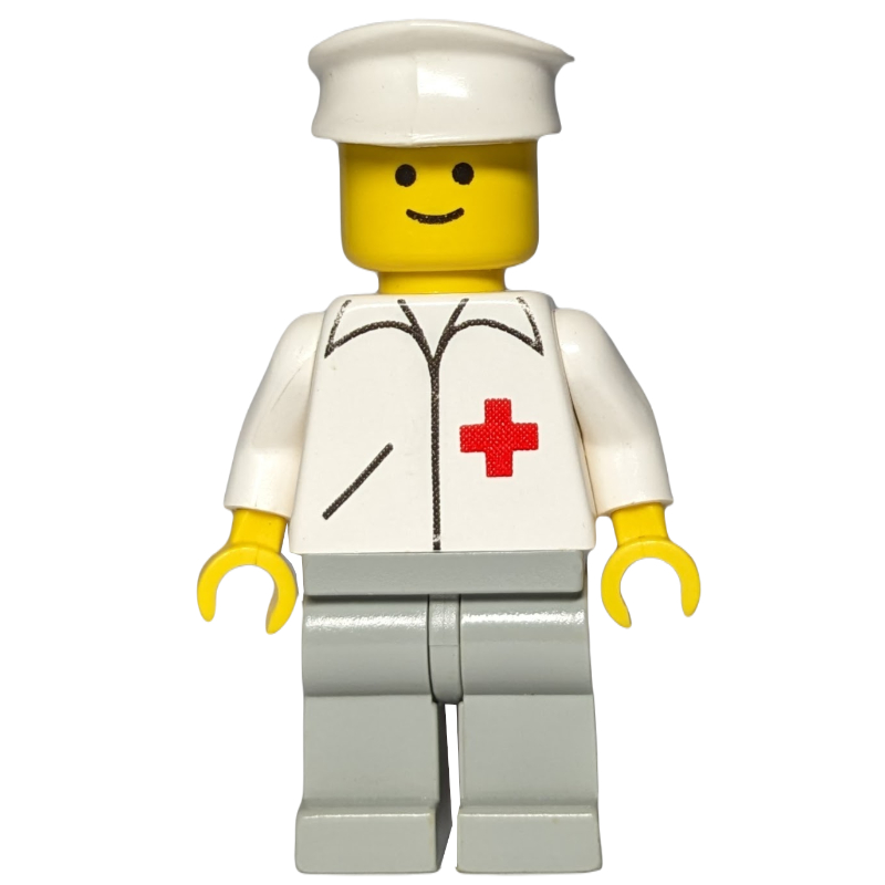 Médecin, veste blanche avec croix rouge, jambes gris clair, chapeau blanc (Doctor, White Jacket with Red Cross, Light Gray Legs, White Hat)