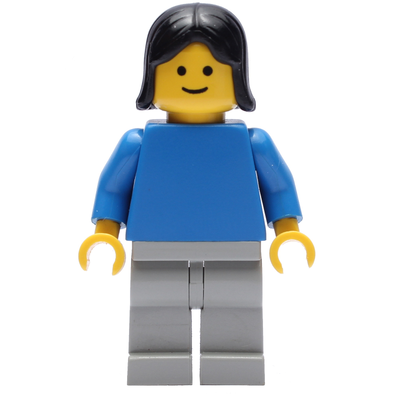 Femme, torse bleu, jambes gris clair, cheveux noirs (Woman, Blue Torso, Light Gray Legs, Black Hair)