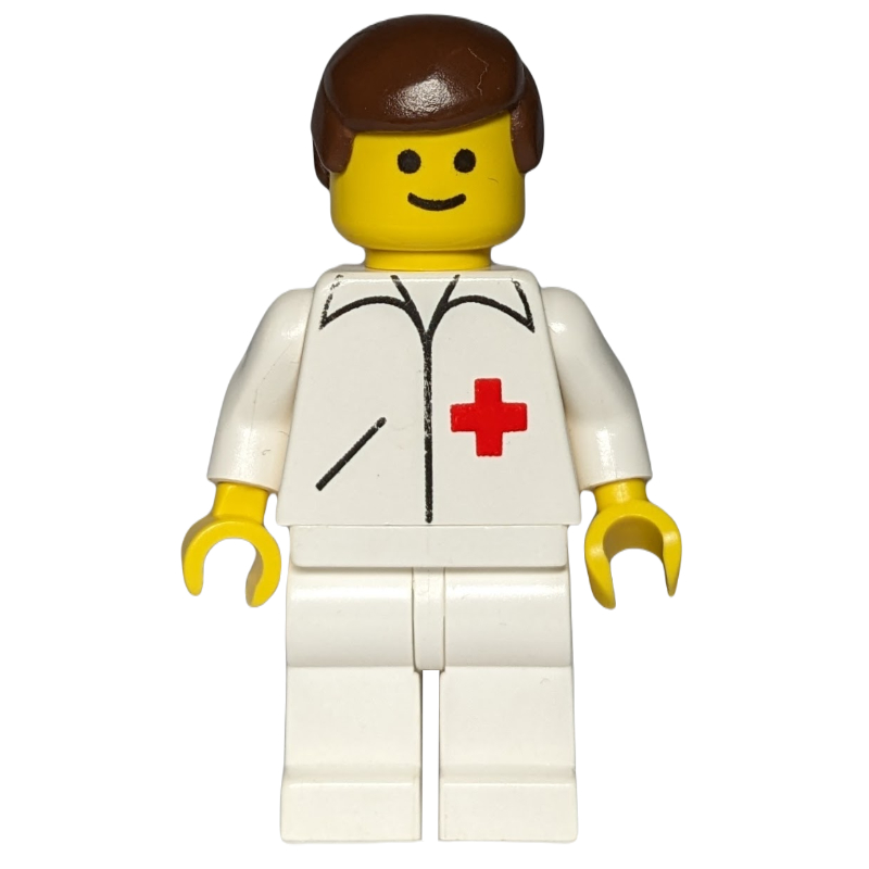 Médecin, veste blanche avec croix rouge, jambes blanches, cheveux bruns (Doctor, White Jacket with Red Cross, White Legs, Brown Hair)