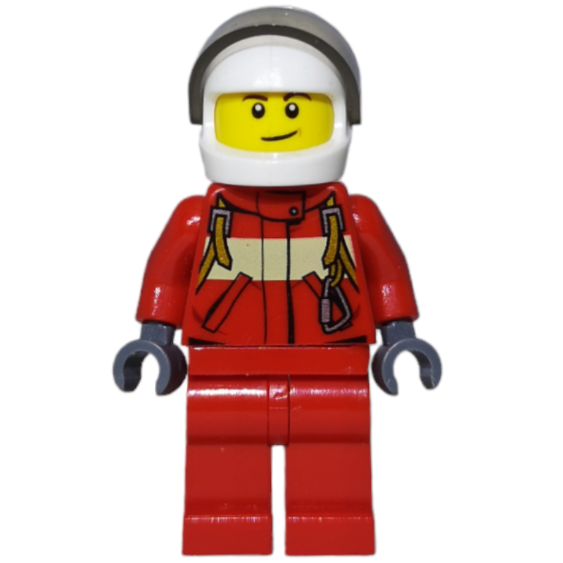 Paramédic, veste rouge, jambes rouges, casque blanc avec visière (Paramedic, Red Jacket, Red Legs, White Helmet with Visor)