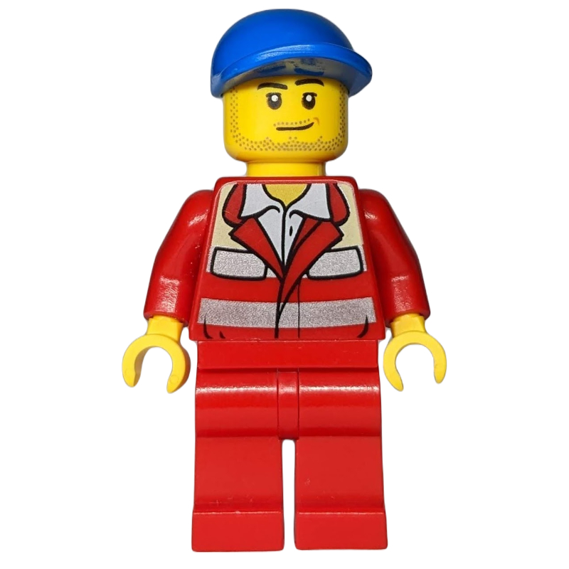 Paramédic, veste rouge, jambes rouges, casquette bleue, barbe naissante (Paramedic, Red Jacket, Red Legs, Blue Cap, Stubble)