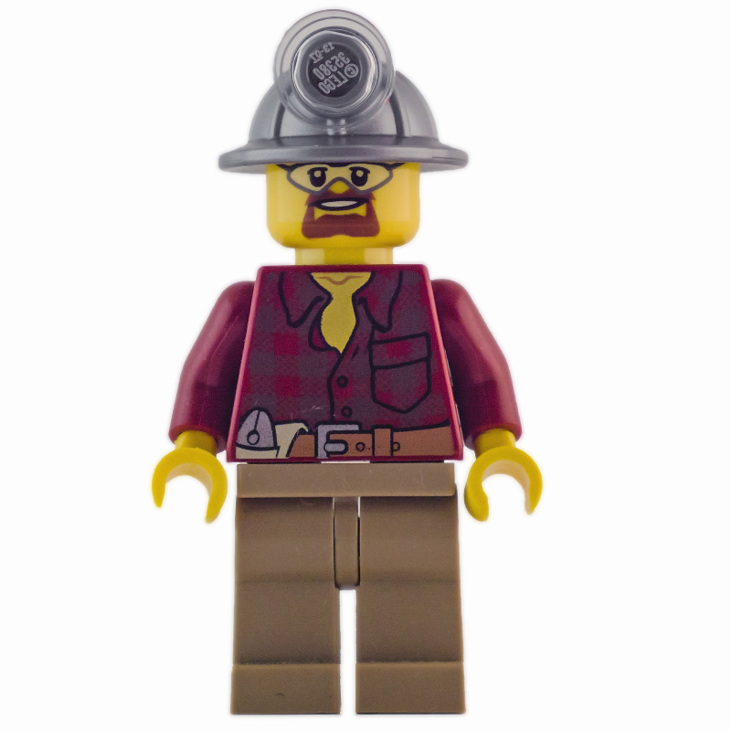 Mineur, chemise de flanelle rouge foncé, jambes beige foncé, chapeau minier, bouc et lunettes de protection (Miner, Dark Red Flannel Shirt, Dark Tan Legs, Mining Hat, Goatee Beard and Goggles)