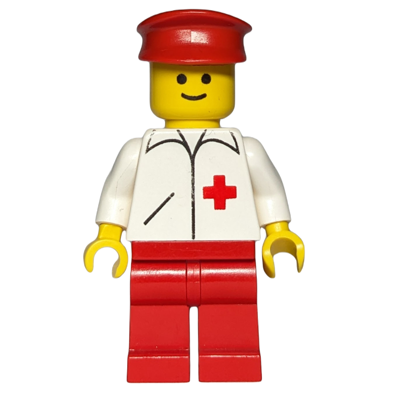 Médecin, veste blanche avec croix rouge, jambes rouges, chapeau rouge (Doctor, White Jacket with Red Cross, Red Legs, Red Hat)