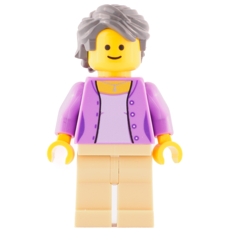 Torse lavande moyen, jambes beiges, cheveux gris bleuté foncé (Medium Lavender Torso, Tan Legs, Dark Bluish Gray Hair)
