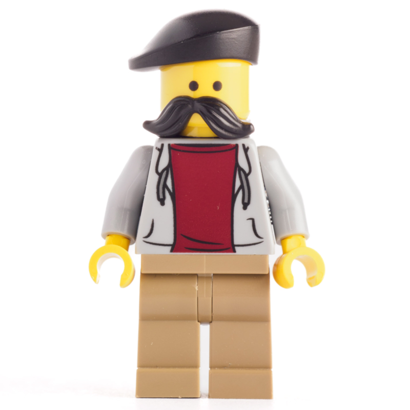 Torse gris bleuté clair, jambes beige foncé, moustache, barrette (Light Bluish Grey Torso, Dark Tan Legs, Mustache, Barrett)