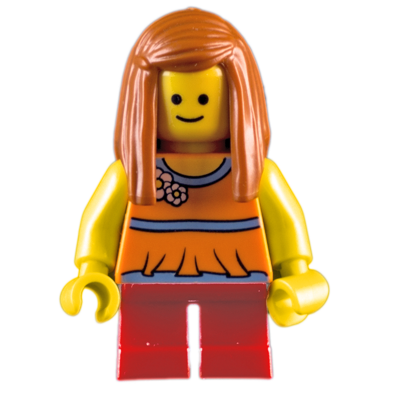 Enfant, torse orange, jambes rouges, cheveux orange foncé (Kid, Orange Torso, Red Legs, Dark Orange Hair)