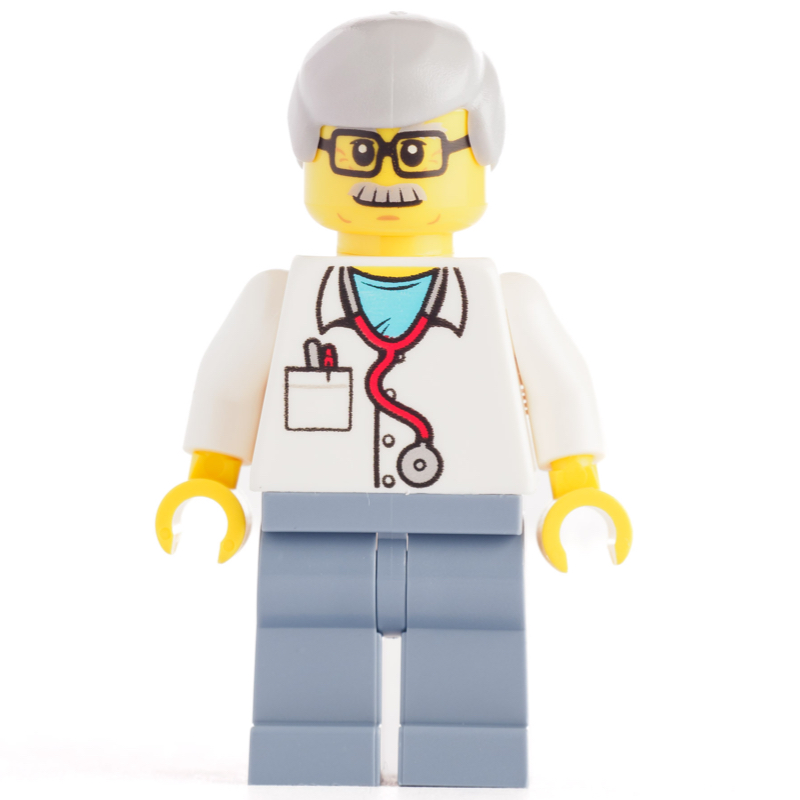 White Torso Lab Coat, Sand Blue Legs, Light Bluish Grey Legs