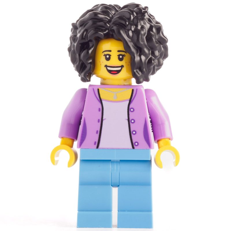 Torse lavande moyen, jambes bleu moyen, cheveux noirs (Medium Lavender Torso, Medium Blue Legs, Black Hair)