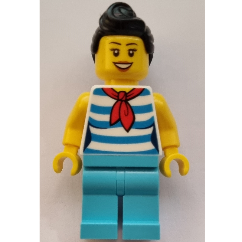 Torse blanc, jambes azur moyen, cheveux noirs (White Torso, Medium Azure Legs, Black Hair)
