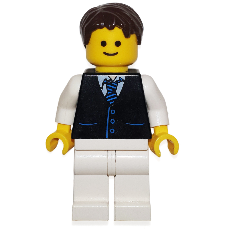 Veste torse noir, jambes blanches, cheveux brun foncé (Black Torso Jacket, White Legs, Dark Brown Hair)