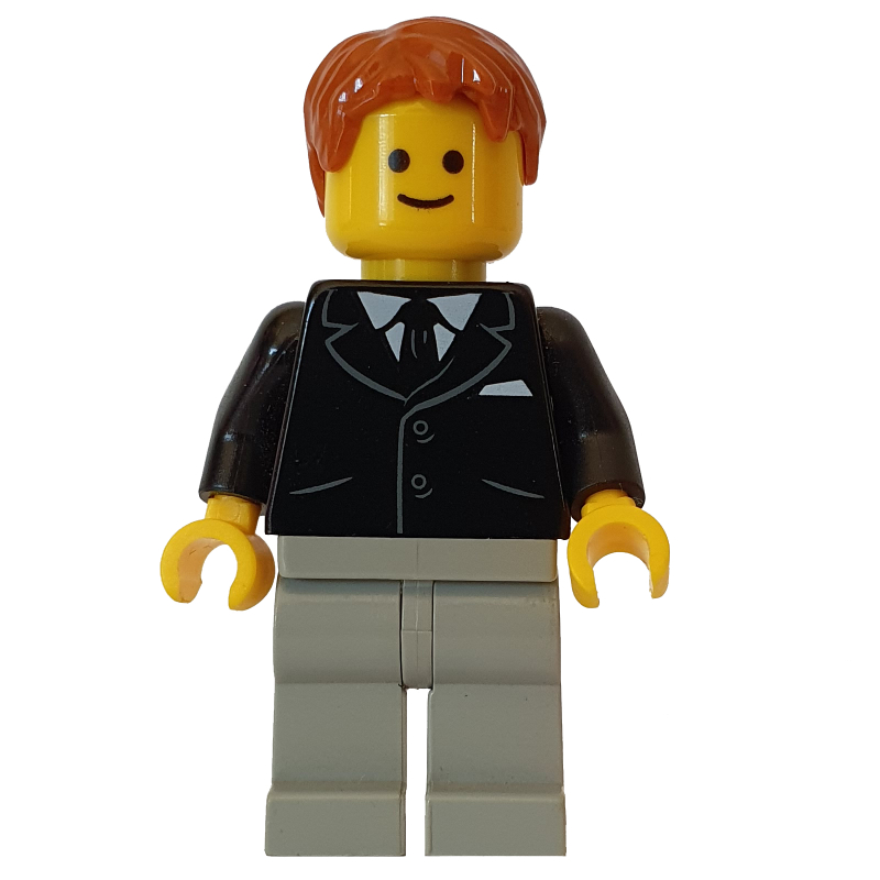 Veste torse noir, jambes gris bleuté clair, cheveux orange foncé (Black Torso Jacket, Light Bluish Gray Legs, Dark Orange Hair)