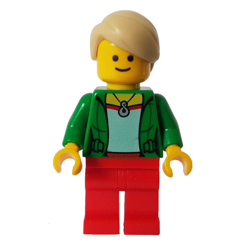 Torse vert, jambes rouges, cheveux beiges (Green Torso, Red Legs, Tan Hair)