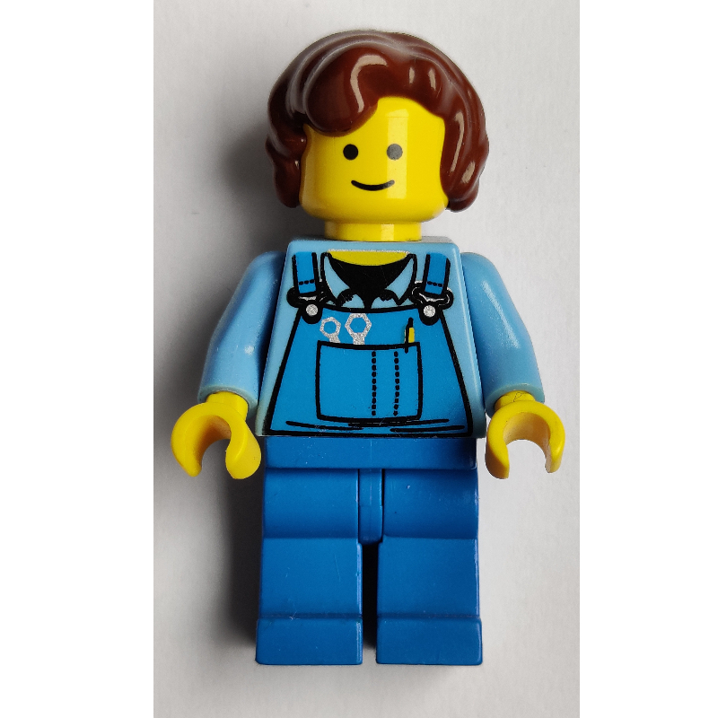 Torse bleu moyen, salopette bleue, cheveux brun rougeâtre (Medium Blue Torso, Blue Overalls, Reddish Brown Hair)