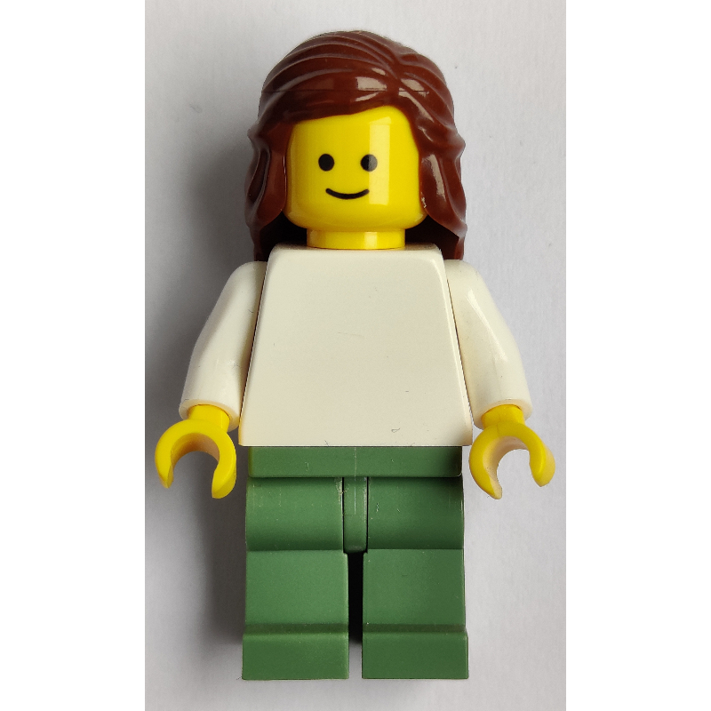 Torse blanc, jambes vert sable, cheveux brun rougeâtre (White Torso, Sand Green Legs, Reddish Brown Hair)