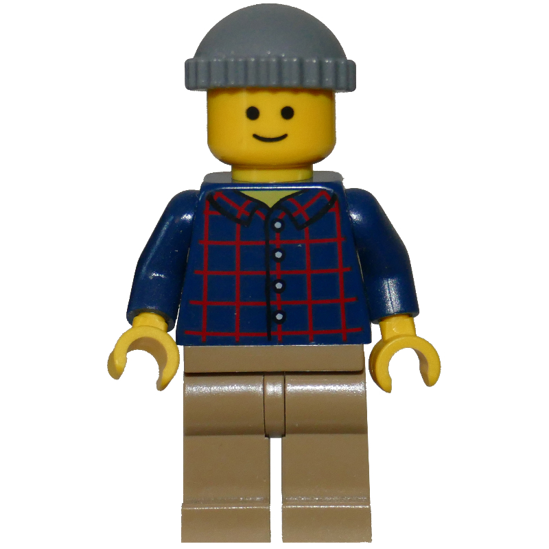 Homme, chemise à carreaux, jambes beige foncé, casquette gris bleuté foncé (Man, Plaid Shirt, Dark Tan Legs, Dark Bluish Gray Cap)