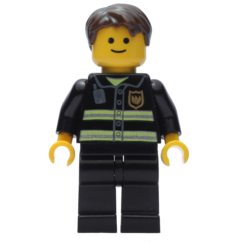 Pompier, torse noir, jambes noires, cheveux brun foncé (Fire Fighter, Black Torso, Black Legs, Dark Brown Hair)