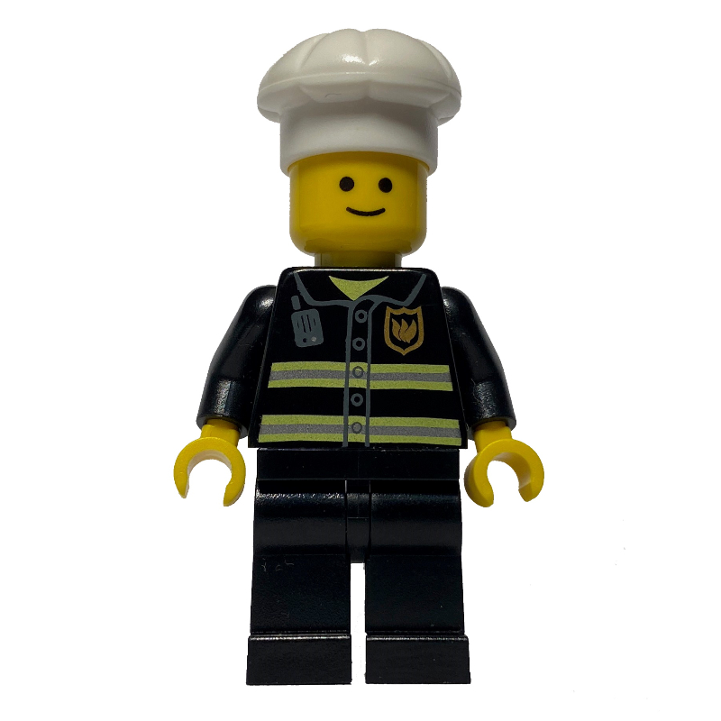 Pompier, torse noir, jambes noires, chapeau blanc (Fire Fighter, Black Torso, Black Legs, White Hat)