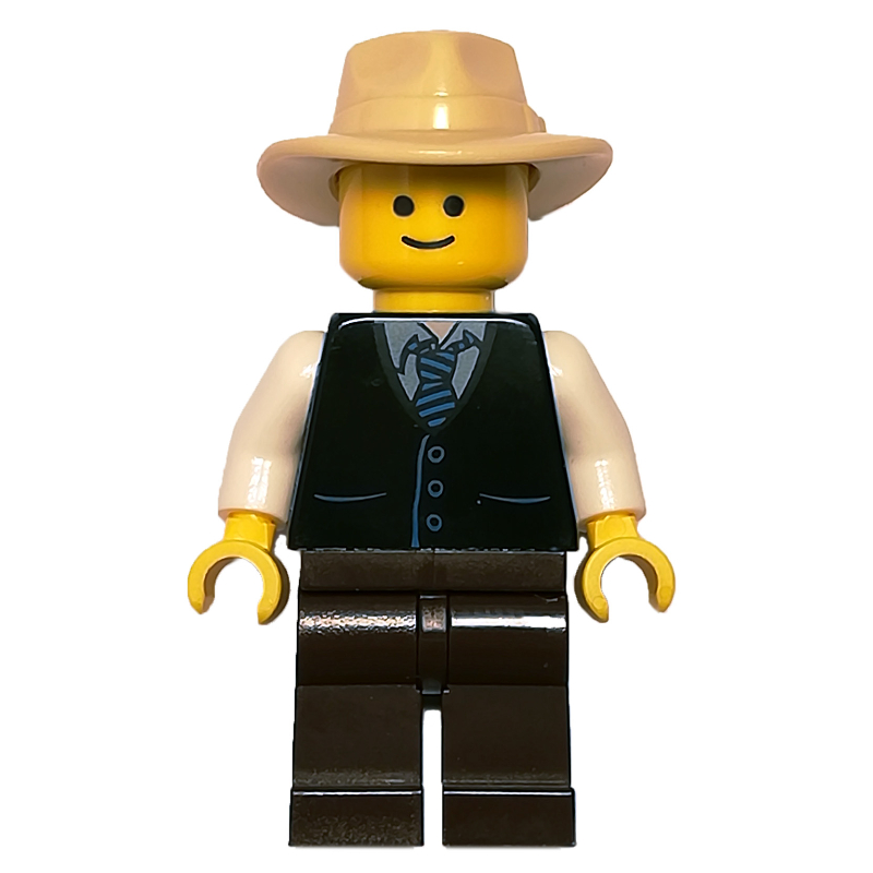 Veste torse noir, jambes brun foncé, chapeau beige (Black Torso Jacket, Dark Brown Legs, Tan Hat)