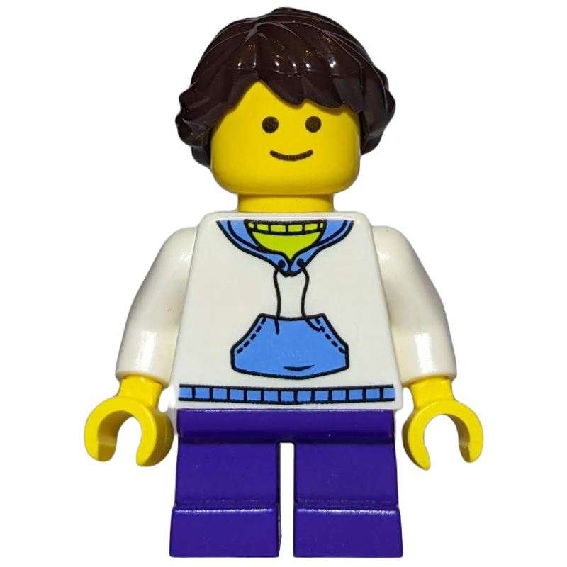 Enfant, torse blanc, jambes pourpre foncé, cheveux brun foncé (Kid, White Torso, Dark Purple Legs, Dark Brown Hair)