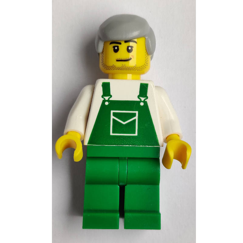 Torse blanc, salopette verte, cheveux gris bleuté clair (White Torso, Green Overall, Light BLuish Grey Hair)