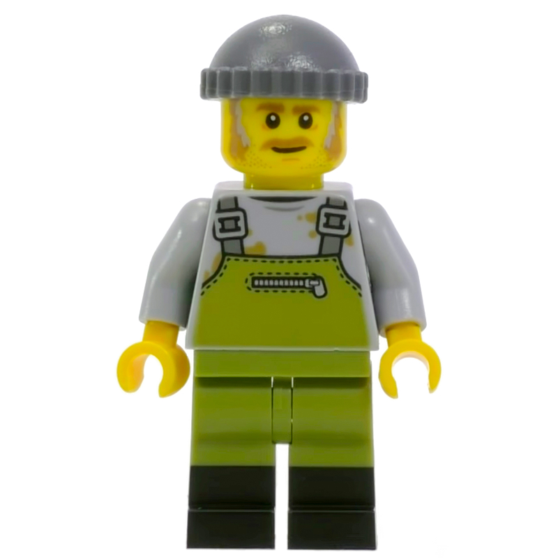 Torse gris bleuté clair, ensemble vert olive. casquette gris bleuté foncé (Light Bluish Grey Torso, Olive Green Overall. Dark Bluish Grey Cap)