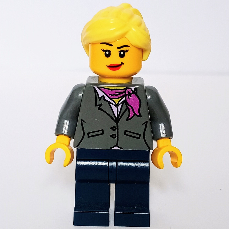 Torse gris bleuté foncé, jambes bleu foncé, cheveux jaune vif (Dark Bluish Gray Torso, Dark Blue Legs, Bright Yellow Hair)