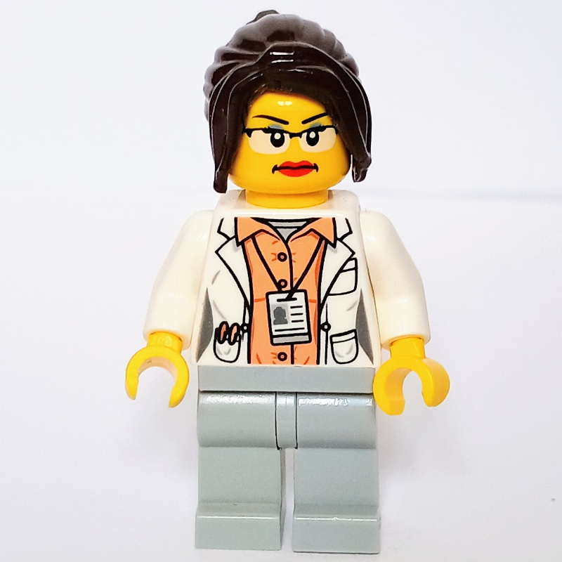Manteau de laboratoire torse blanc, jambes gris bleuté clair, cheveux brun foncé (White Torso Lab Coat, Light Bluish Grey Legs, Dark Brown Hair)