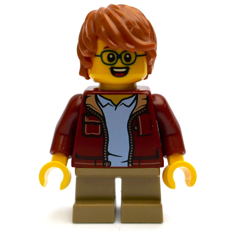 Enfant, torse rouge foncé, jambe beige foncée, cheveux orange foncé (Kid, Dark Red Torso, Dark Tan Leg, Dark Orange Hair)