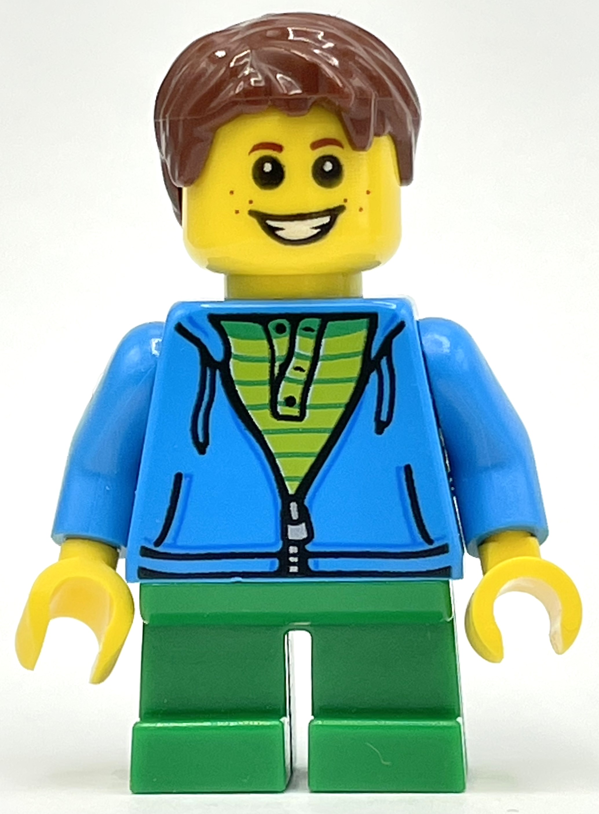 Enfant, torse azur foncé, jambes vertes, cheveux brun rougeâtre (Kid, Dark Azure Torso, Green Legs, Reddish Brown Hair)