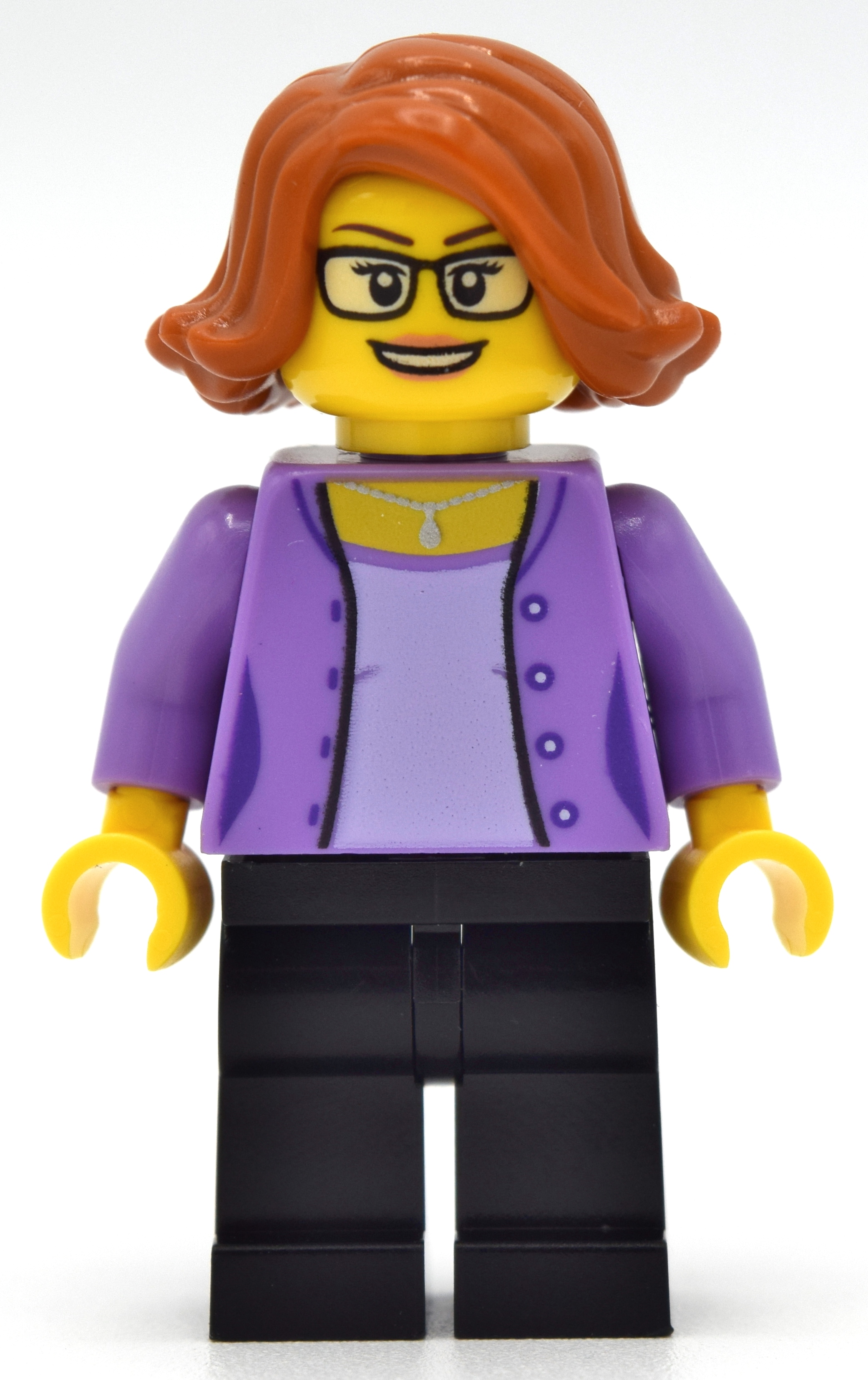 Torse lavande moyen, jambes noires, cheveux orange foncé (Medium Lavender Torso, Black Legs, Dark Orange Hair)