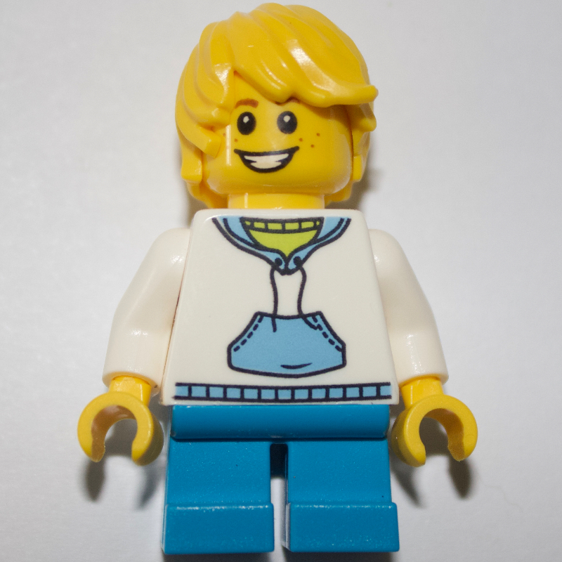 Enfant, torse blanc, jambes d'azur foncé, cheveux jaunes (Kid, White Torso, Dark Azure Legs, Yellow Hair)