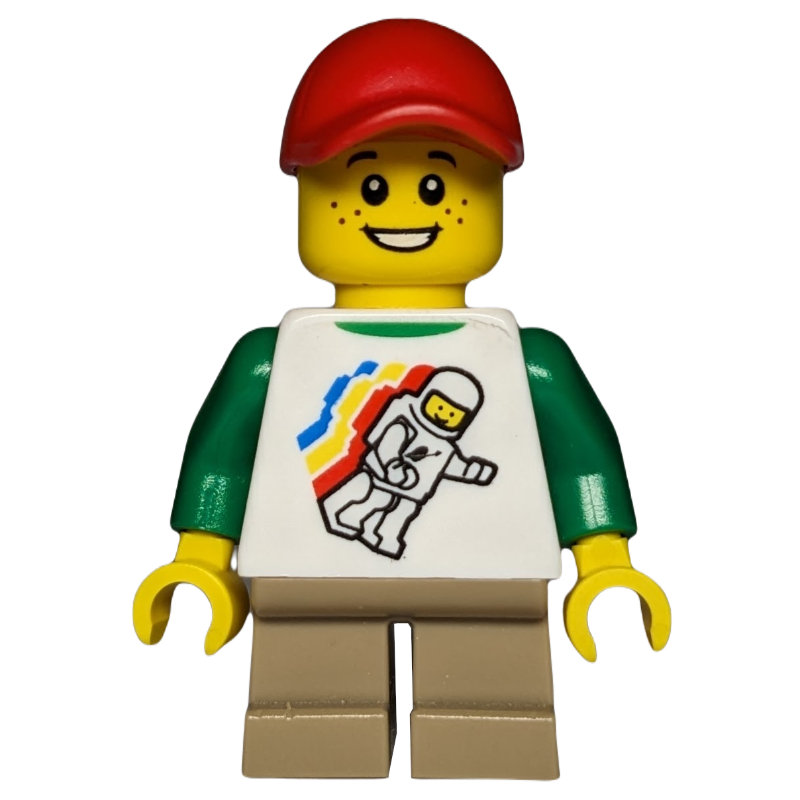 Enfant, torse blanc, jambes beige foncé, casquette rouge (Kid, White Torso, Dark Tan Legs, Red Cap)