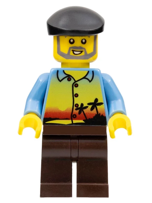 Torse bleu moyen, jambes brun foncé, béret (Medium Blue Torso, Dark Brown Legs, Beret)