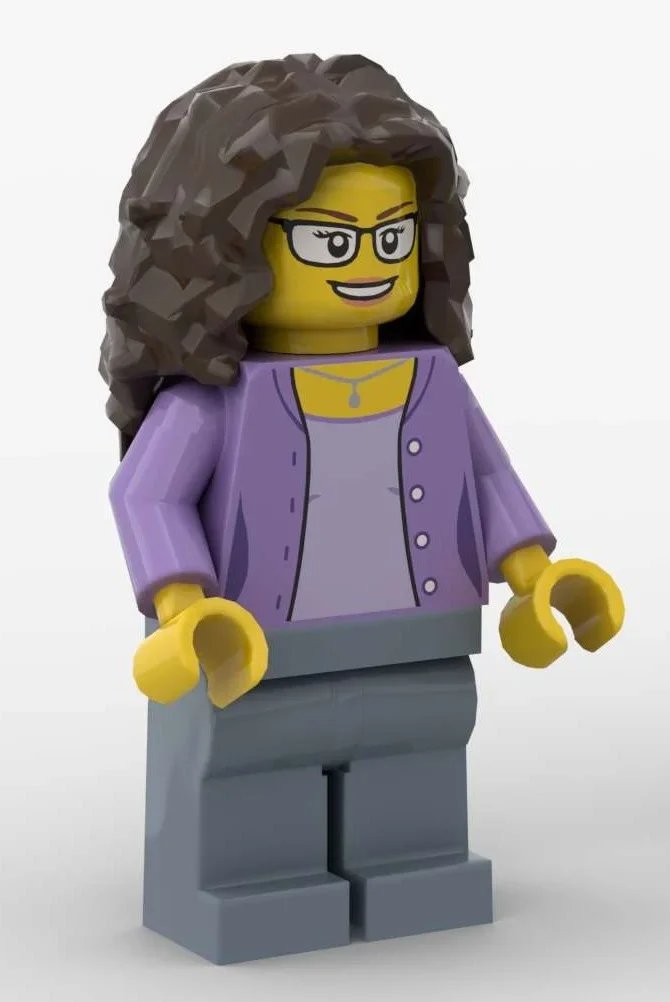 Torse de lavande moyenne, jambes bleu sable, cheveux brun foncé (Medium Lavender Torso, Sand Blue Legs, Dark Brown Hair)